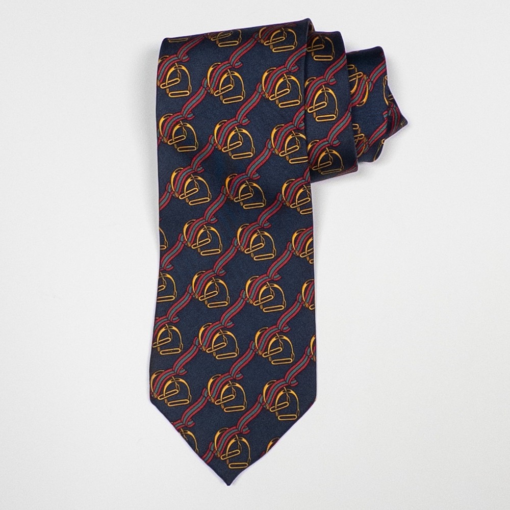 Christian Dior Monsieur‎ Necktie Equestrian Horse Stirrup Print Silk Tie